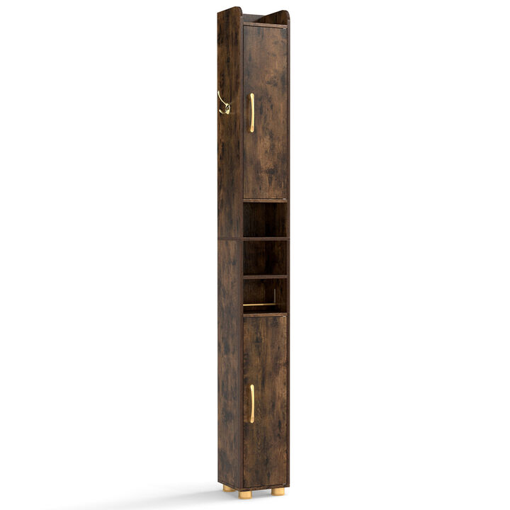 Freestanding Narrow Bathroom Cabinet with Open Shelves and Toilet Paper Holder