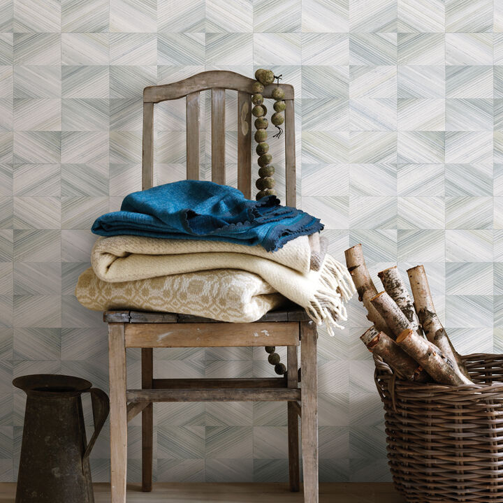 Stratum Light Blue Geometric Faux Wood Wallpaper (Set of 2)