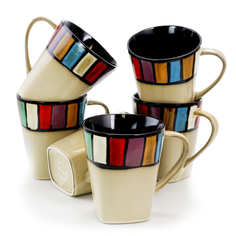 Elama Melange 6 Piece 14 Ounce Multicolored Stoneware Mugs