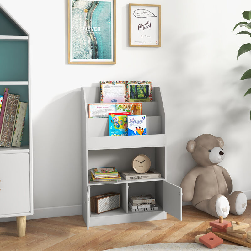 Toy Storage Cabinet, Kids Bookcase Childrens Bookshelf, White