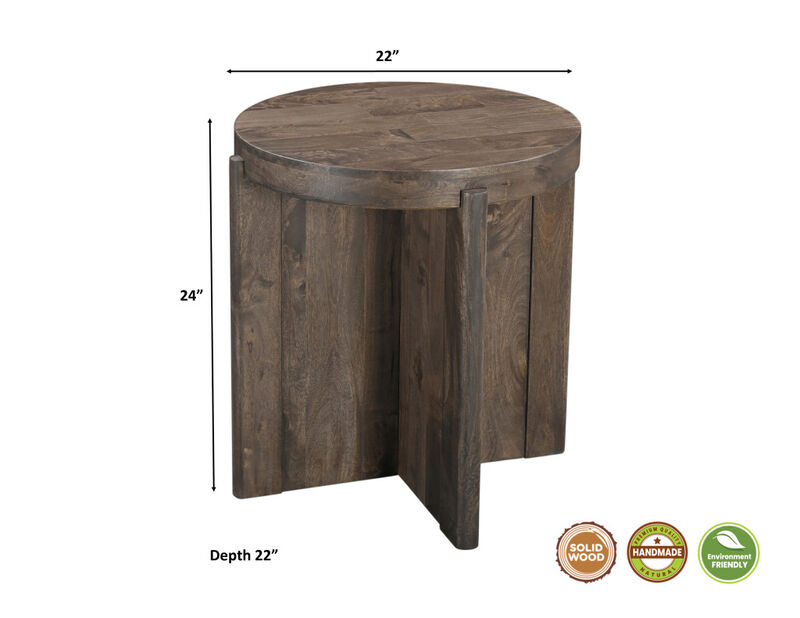 HomeRoots 24" Brown Solid Wood Round Cross Leg End Table image number 6
