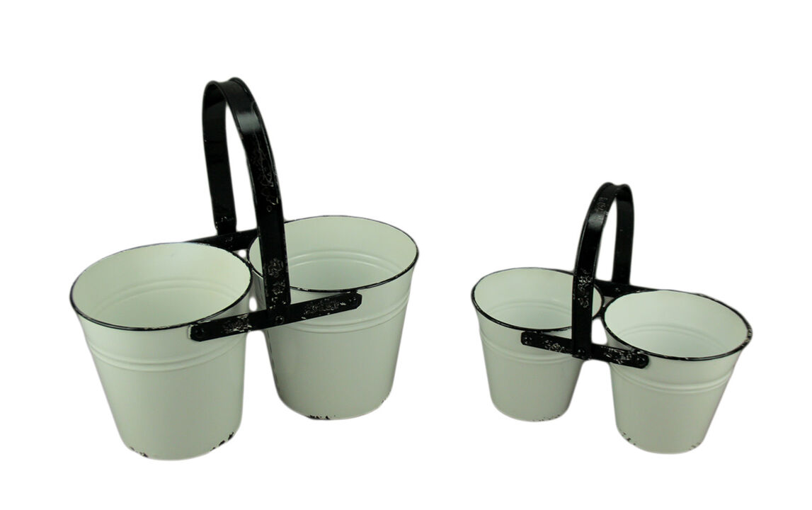 Rustic Black and White Metal Double Planters Set of 2