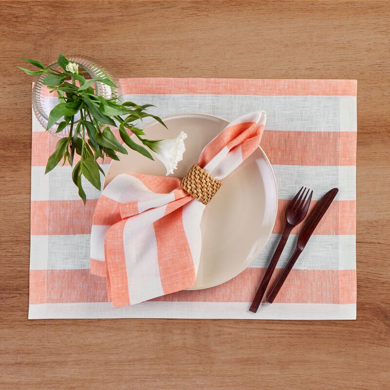 Solino Home Cabana Stripe 100% Linen Dinner Napkins &ndash; Set of 4, 20 x 20 in, Machine Washable, Holiday and Everyday Dining