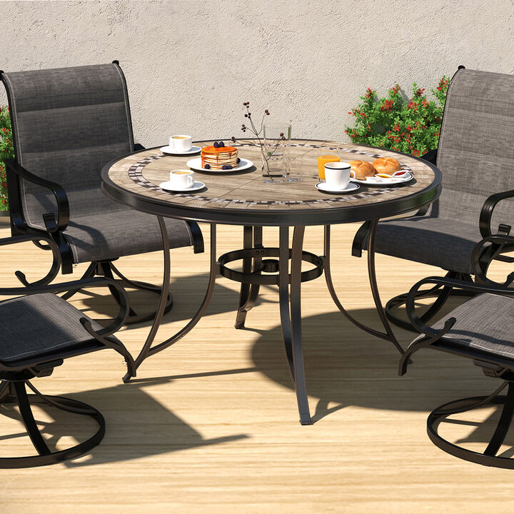MONDAWE 48" Round Aluminum Outdoor Patio Dining Table with Umbrella Hole, Gray