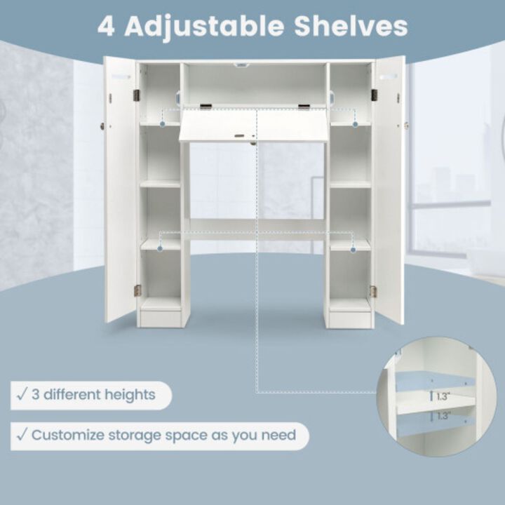 2-Door Freestanding Toilet Sorage Cabinet with Adjustable Shelves and Toilet Paper Holders