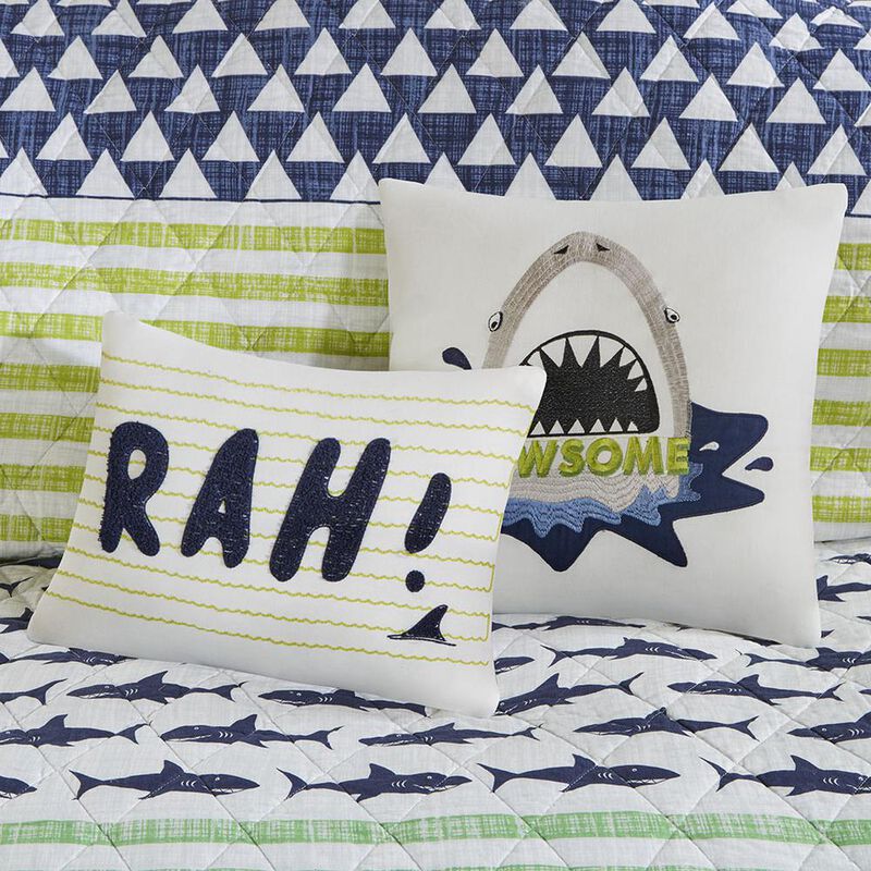 Belen Kox Finn Shark and Stripe Reversible Cotton Coverlet Set, Belen Kox