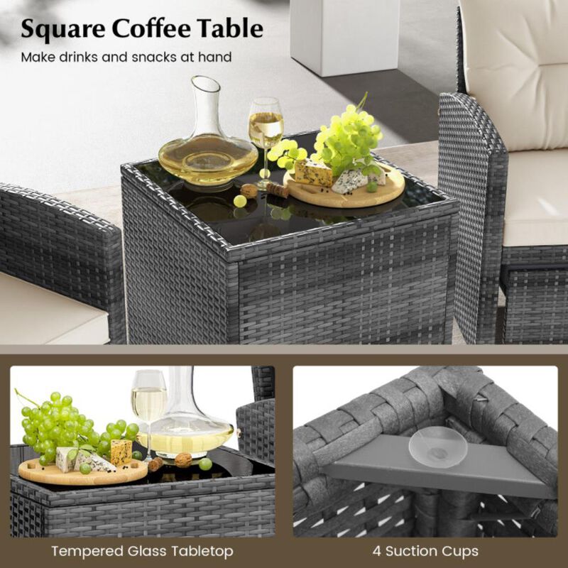 5 Piece Patio Rattan Furniture with 2 Ottomans and Tempered Glass Coffee Table image number 6