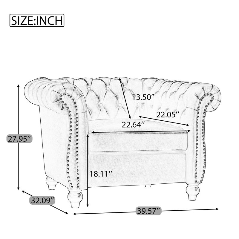 Whisen Classic Club Chair with Diamond Tufting, Scrolled Arms, and Wooden Legs image number 9