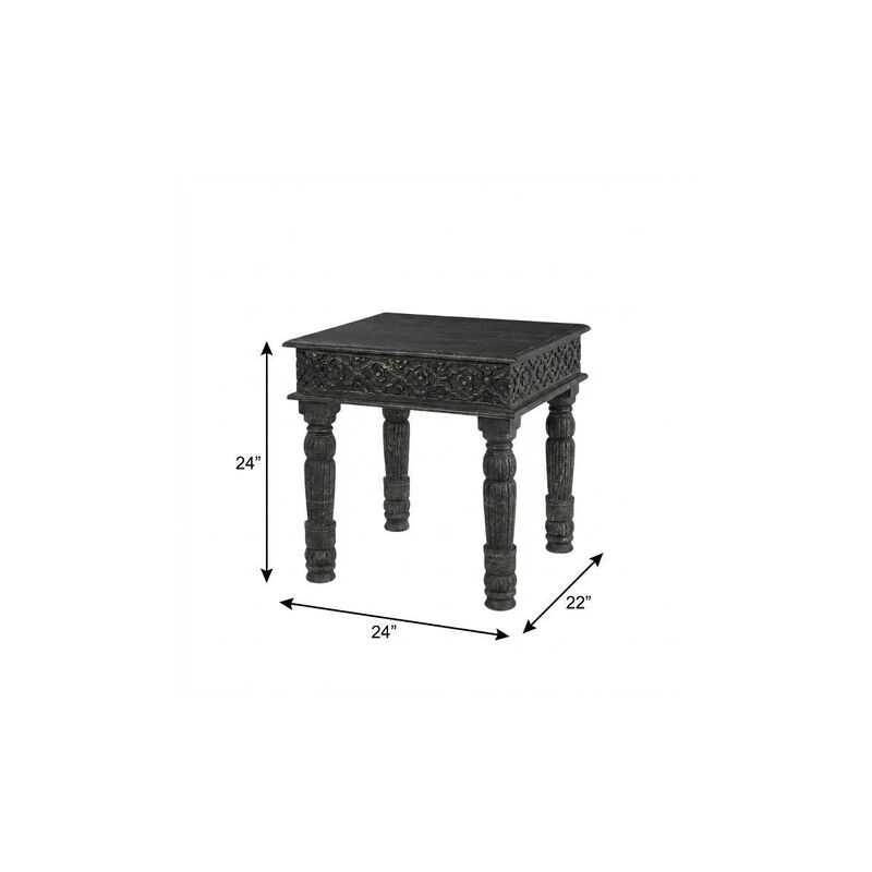 HomeRoots 24" Black Distressed Solid Wood Square End Table image number 5