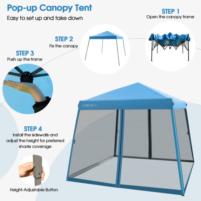 Pop Up Canopy with  Mesh Sidewalls and Roller Bag