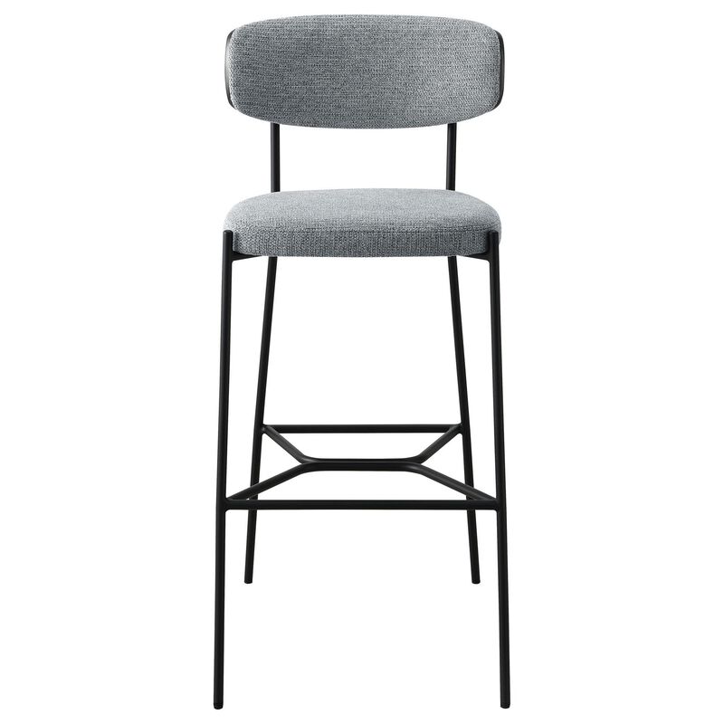 Ellina Pub Height Bar Chair Set of 2, Gray Fabric, Black Metal 30 Inch - Benzara