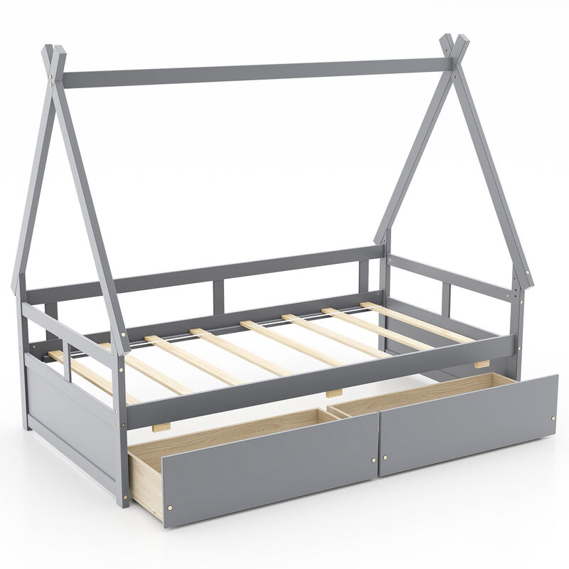 House Bed with Roof and Safety Guardrail