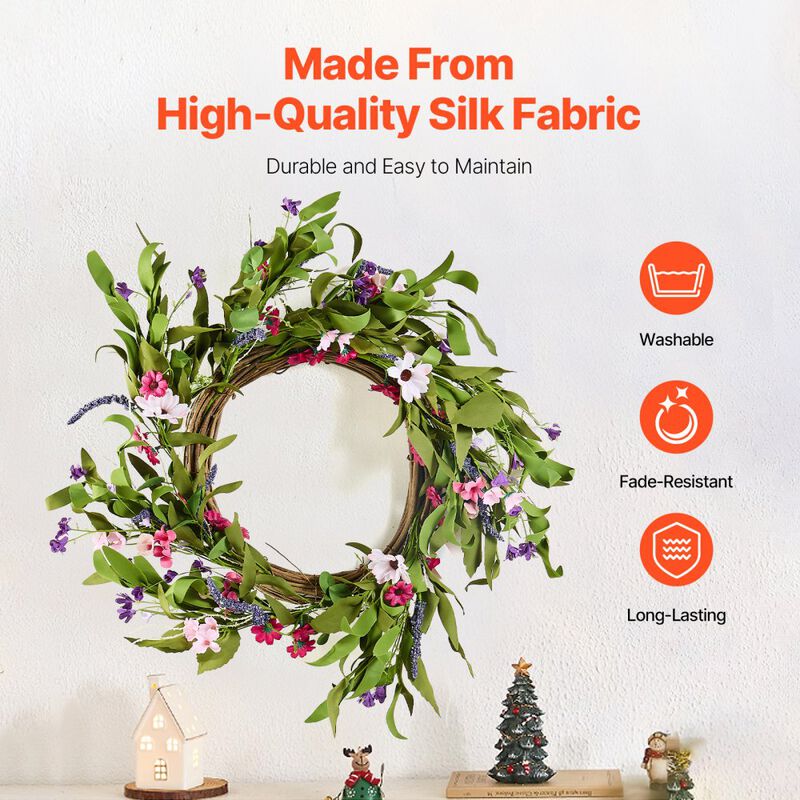 Artificial Daisy Wreath for Front Door or Wall, Year-Round Floral Decoration