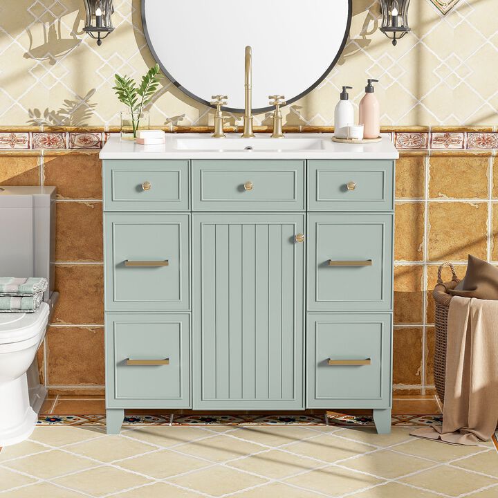 Whisen 36 in. Bathroom Storage Cabinet Bathroom Vanity with Resin Sink, Soft Closing Door and Drawer