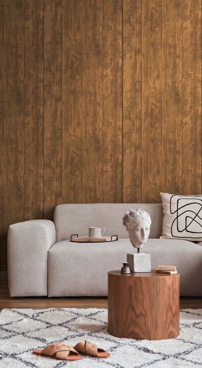 The Woods and Wicker Vintage Wood Effect Motif Bronze Brown Wallpaper WW22216
