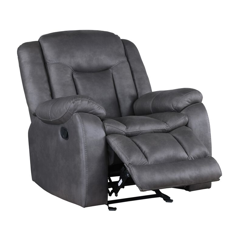 Olaf Manual Glider Recliner Chair, Plush Dark Gray Faux Leather - Benzara
