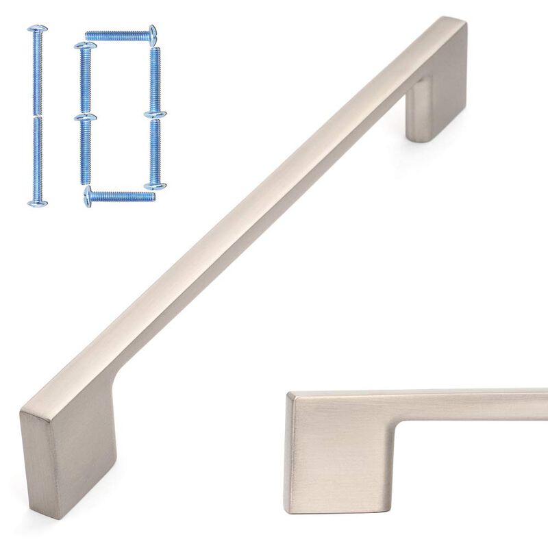 KOOFIZO Wide Foot Cabinet Bar Pull - Brushed Nickel Modern Solid Handle, 6.3 Inch/160mm Screw Spacing, 10-Pack for Kitchen Cupbo