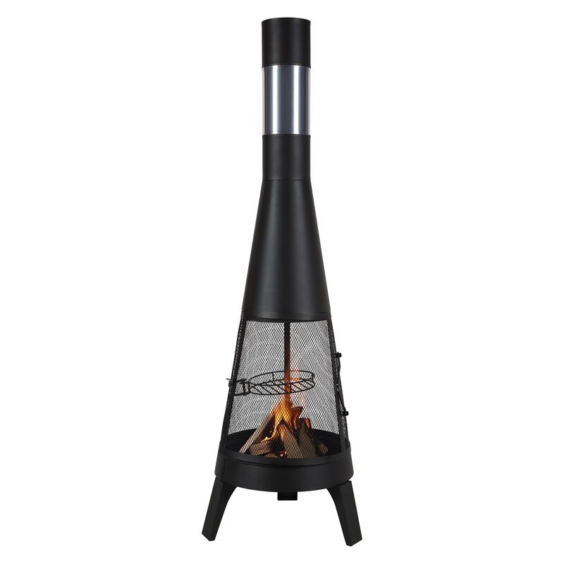 Outdoor Chiminea Firepit with Grill Mesh and Chimney for Wood Burning image number 8