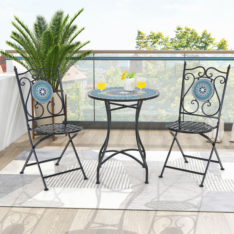 Decorative 3-Piece Bistro Set for Balcony or Patio &ndash; Mosaic Tile Design
