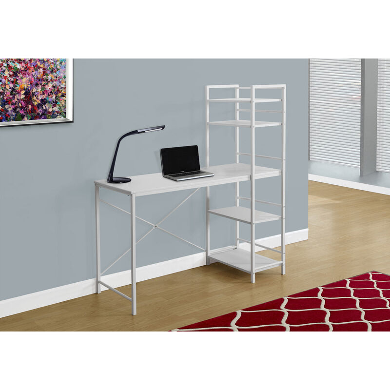 Monarch Specialties I 7165 Computer Desk, Home Office, Laptop, Storage Shelves, 48"L, Work, Metal, Laminate, White, Contemporary, Modern