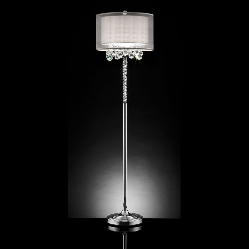 Hivvago 63" Silver Three Light Candelabra Floor Lamp With White Fabric Drum Shade