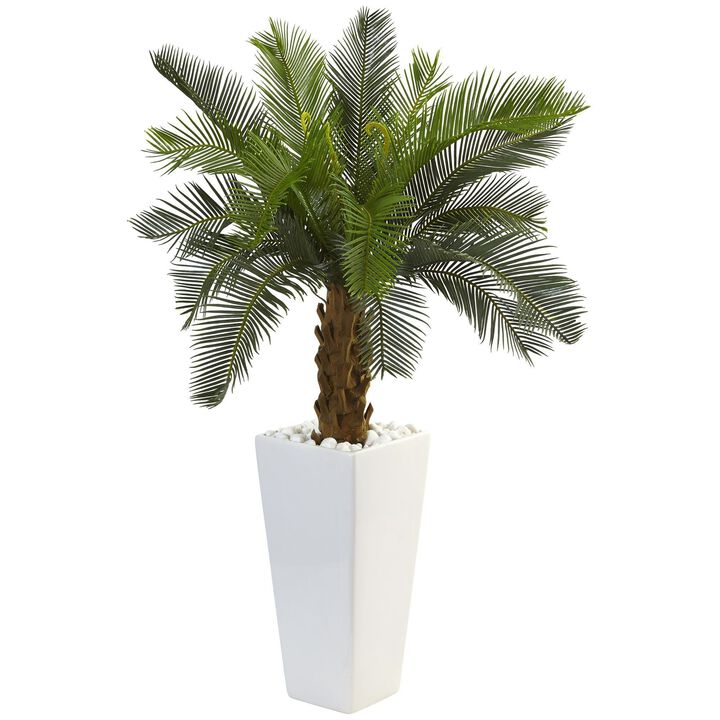 Nearly Natural 3-ft Cycas Tree in White Tower Planter