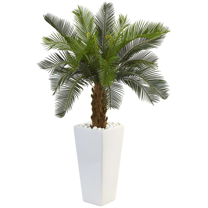 Nearly Natural 3-ft Cycas Tree in White Tower Planter image number 1