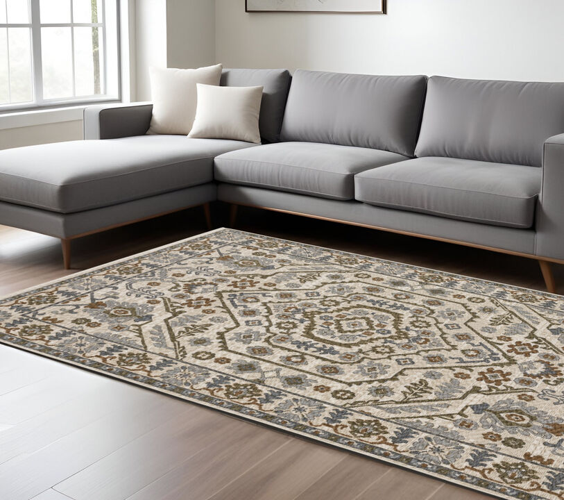 HomeRoots Floral Area Rug With Fringe
