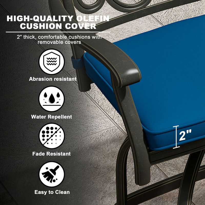 Mondawe Patio Dining Chairs with Removable Olefin Cushion Cast Aluminum Frame 360&deg; Swivel Bar Stool,Set of 2 image number 5