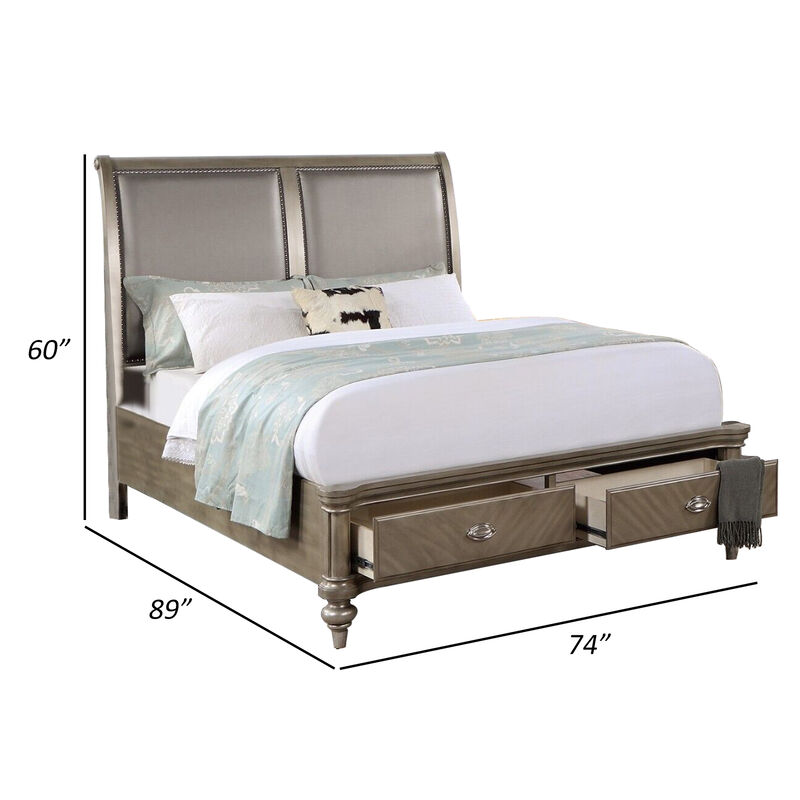 Ella Modern California King Storage Bed, Faux Leather Upholstery, Gold - Benzara