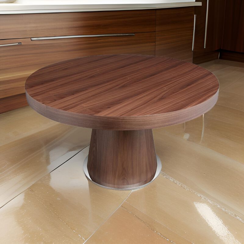 John 53 Inch Dining Table, Walnut Brown Round Wood Top, Padestal Base