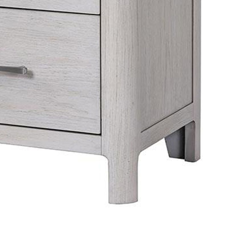 Reham Nightstand, 2 Drawers, USB A-C, White Wash Brown Wood, 27 Inch