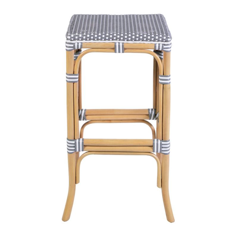 Butler Specialty Laguna 30.5 in. Seat Height Rectangular Rattan Backless Bar Stool White and Navy image number 3