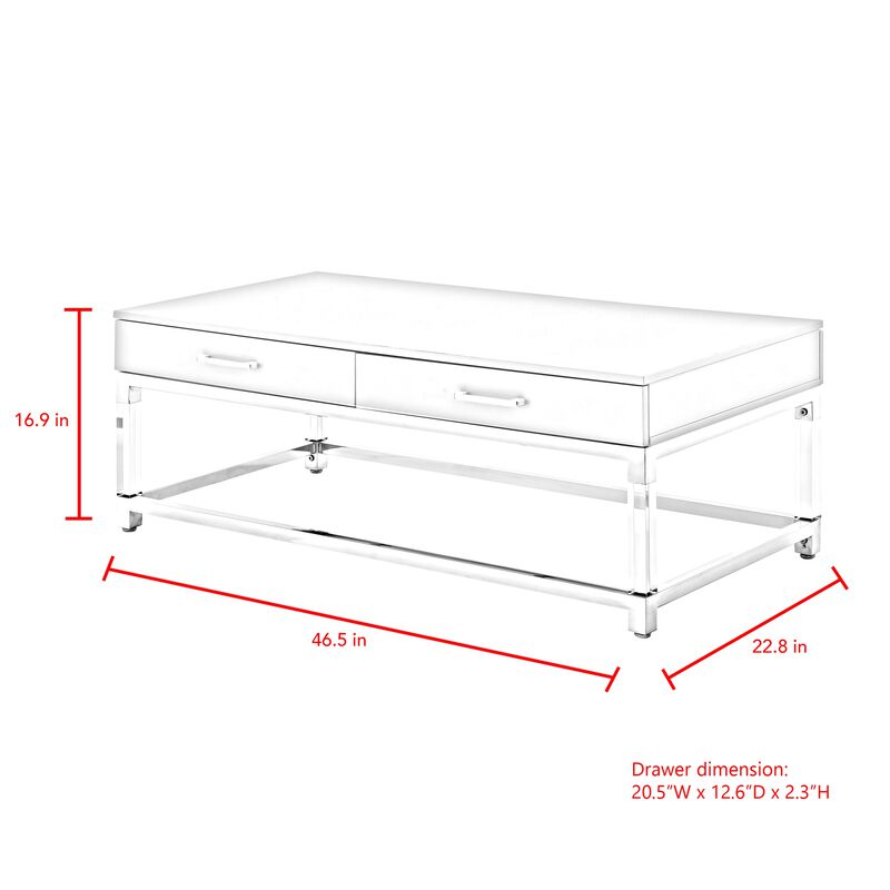 Inspired Home Kalel High Gloss 2 Drawers Coffee Table with Acrylic Legs Stainless Steel Base