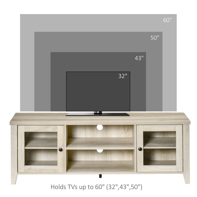 Modern TV Stand, Entertainment Center with Shelves and Cabinets for Flatscreen TVs up to 60" for Bedroom, Living Room, Oak