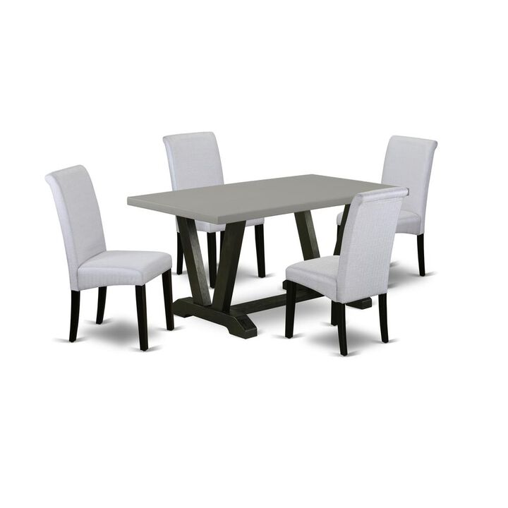 East West Furniture V696BA105-5 5-Pc Dinette Room Set - 4 Parson Dining Room Chairs and 1 Modern Rectangular Cement Dining Table with High Roll Chair Back - Wire Brushed Black Finish