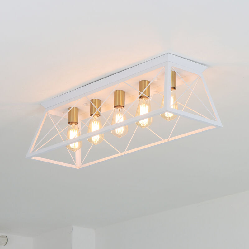 5-Light Flush Mount Lighting Rectangular Farmhouse Caged Low Ceiling Light image number 5