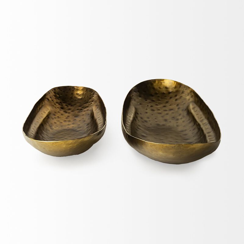 Decorative Pair of Boat-Shaped Hammered Bowls for Serving or Display
