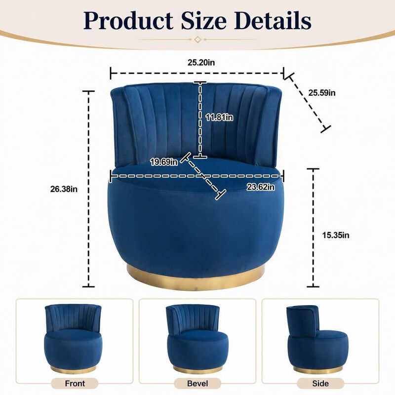 GOODSILO 360 Degree Swivel Barrel Accent Chair, Upholstered Round Armchair for Living Room, Bedroom, Office, Nursery, Lounge, Waiting Rooms image number 1