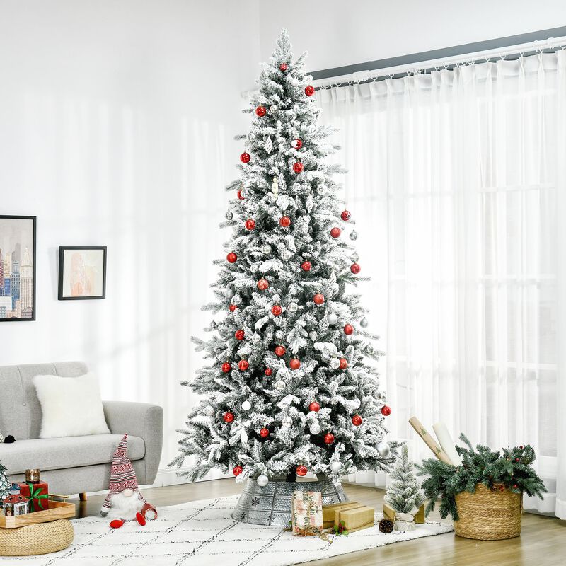 9 Foot Pine Snow Flocked Artificial Christmas Tree with 616 Realistic Cedar Branches