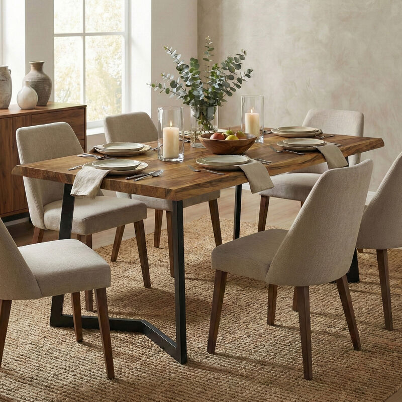 Watkins SOLID MANGO WOOD and Metal 72 inch x 36 inch Rectangle Modern Dining Table with Inverted Metal Base in Light Brown image number 3