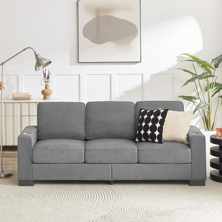 Stest 83.86" Modern 3-Seater Snowfleece Fabric sofa