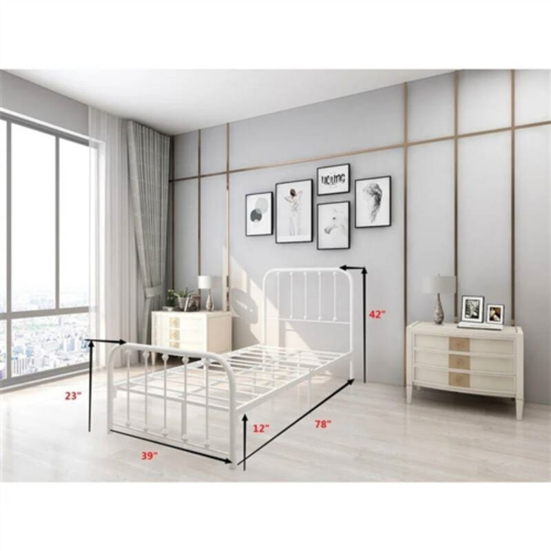 Metal Platform Bed Frame with Rounded Corners Headboard Footboard