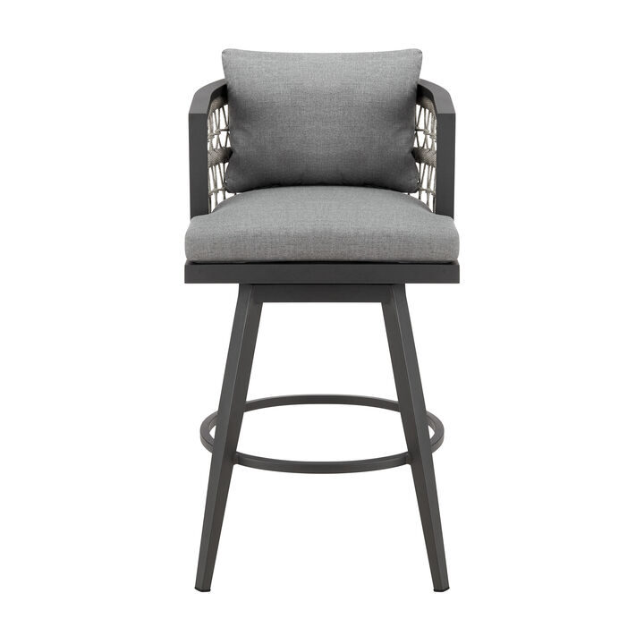 HomeRoots 37" Gray Metal Swivel Outdoor Counter Height Bar chair with Footrest