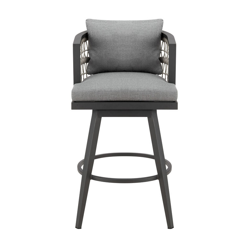 HomeRoots 37" Gray Metal Swivel Outdoor Counter Height Bar chair with Footrest image number 0