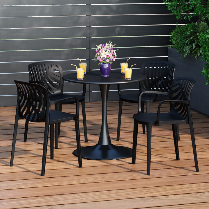 WestinTrends 5-Piece Outdoor Indoor Metal Patio Dining Table Set With Stackable Patio Arm Chairs
