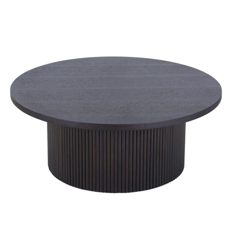 Cid Cue 35 Inch Coffee Table, Tambour Pedestal Base Black Ash Veneer Finish image number 2