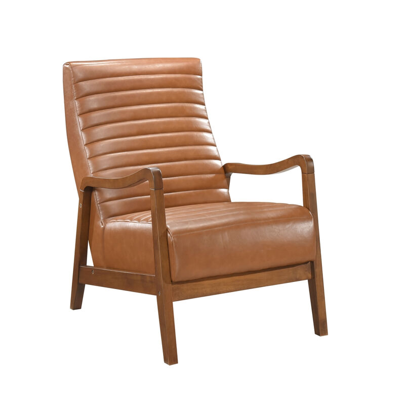 Gert Accent Chair, Matte Brown Faux Leather, Solid Rubberwood Frame