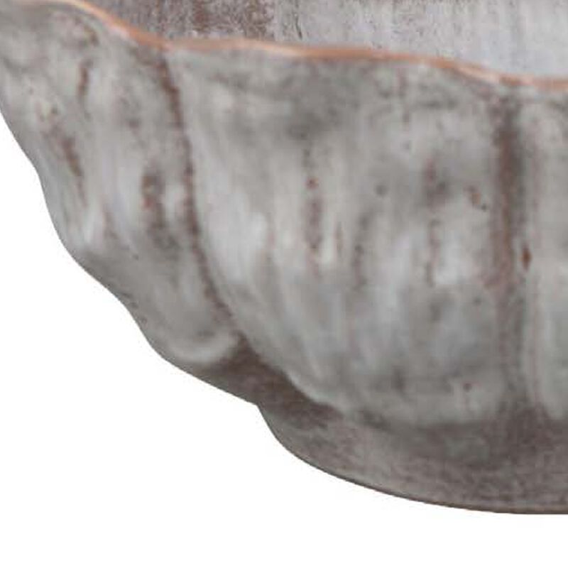 Bobo Decorative Bowl, Floral Design, 17 Inch White Ceramic