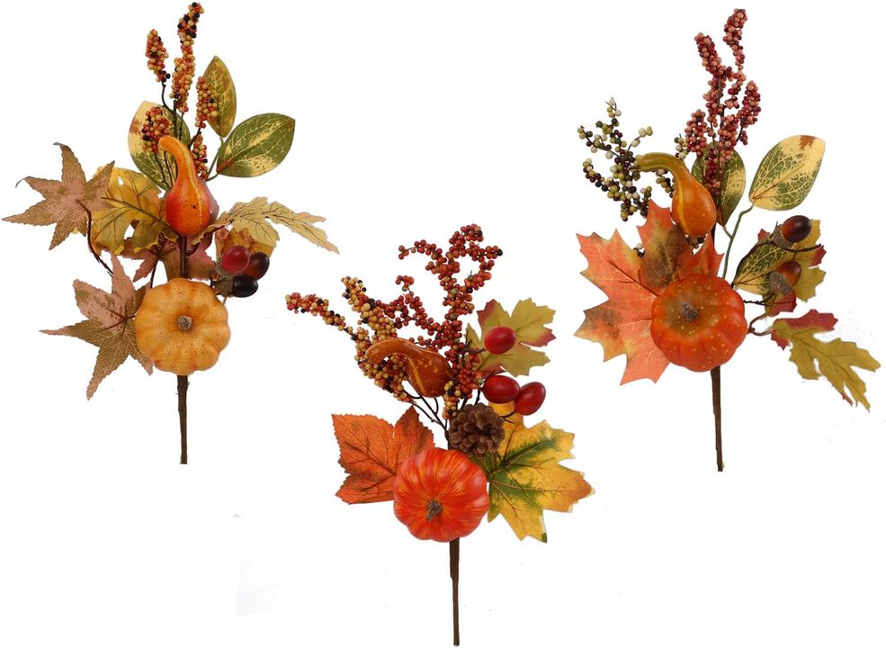 Charming Autumn Harvest 5-Inch Assorted Pumpkin Picks, 3 Unique Designs, Set of 6 - Perfect for Fall Decorations, Thanksgiving Centerpieces & Festive Crafts